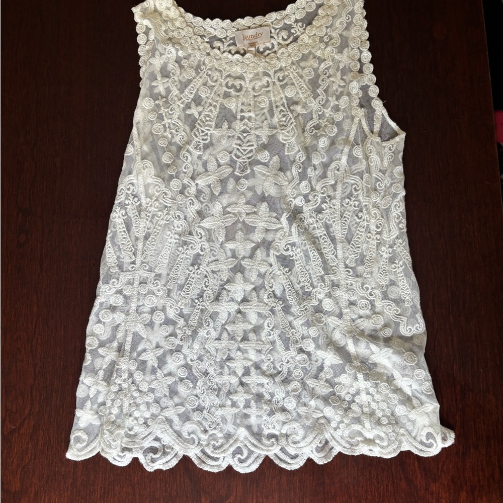 Laundry By Shelli Segal White Lace Sleeveless Blouse